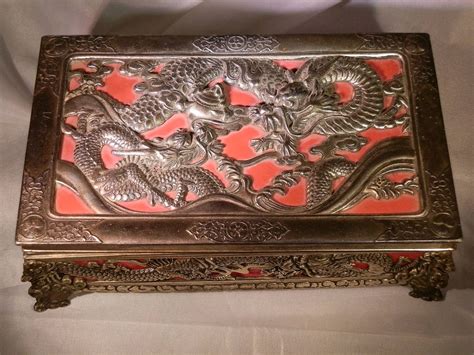 metal japanese box with dragons and honeycomb bottom value|Antique Japanese Boxes .